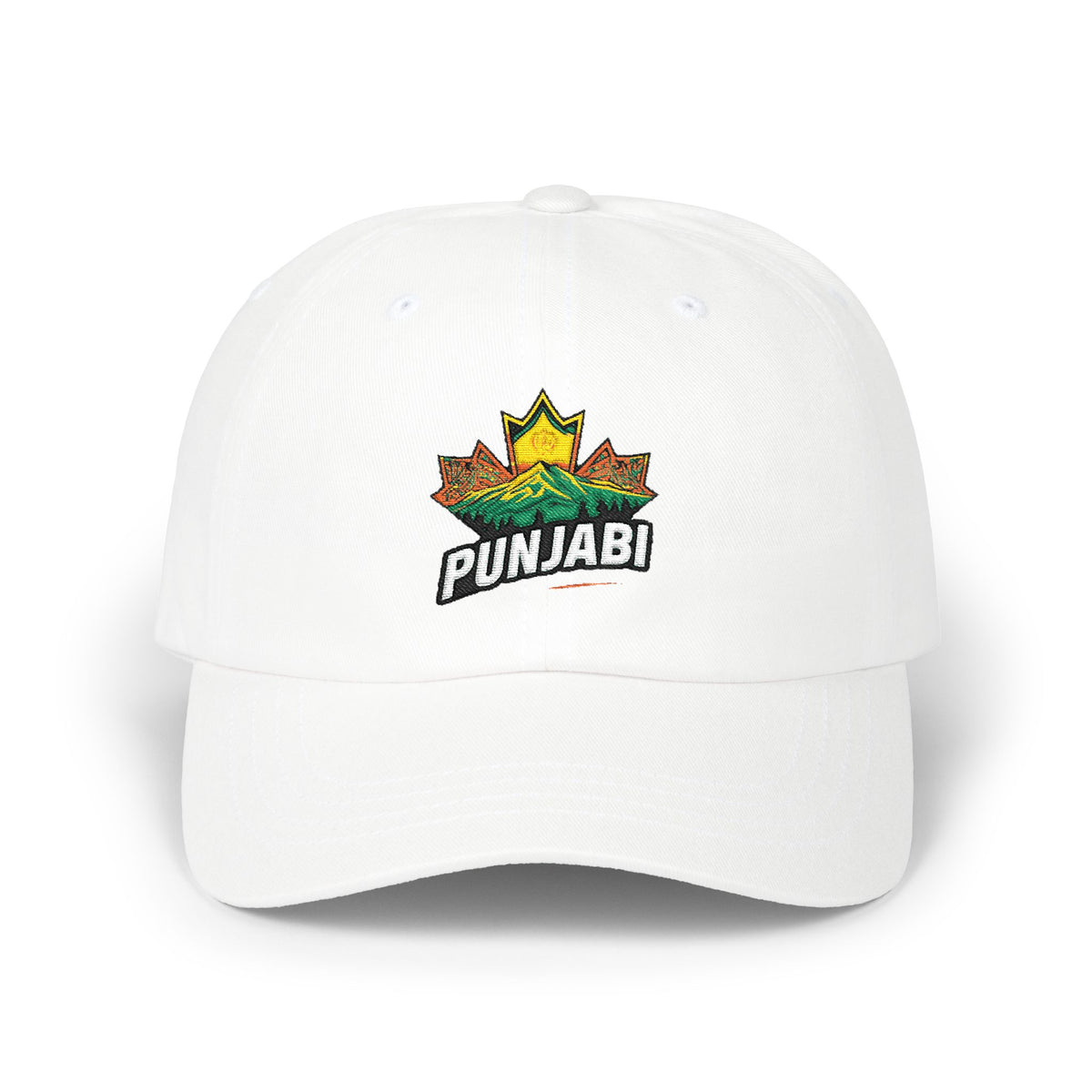 Punjabi Maple Leaf Dad Cap — White Embroidered Punjabi Baseball Hat